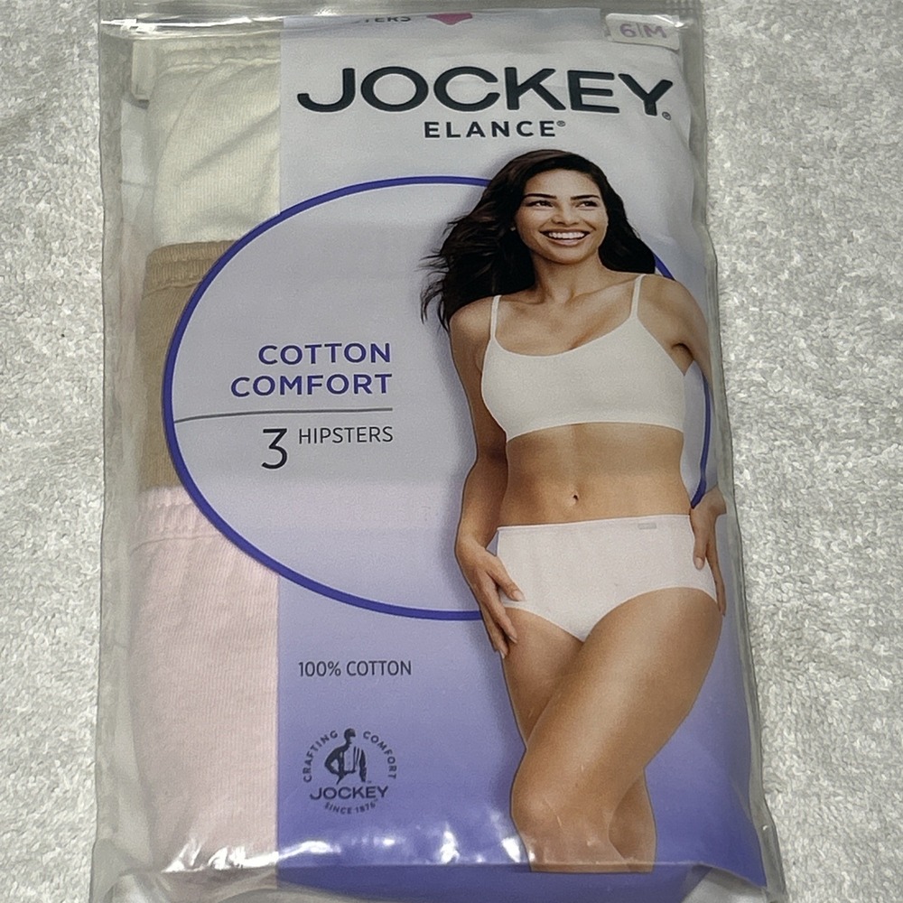 Size 6 Medium Jockey 3-Pack Elance Hipster Panty Comfort Underwear 100% Cotton - Picture 3 of 4